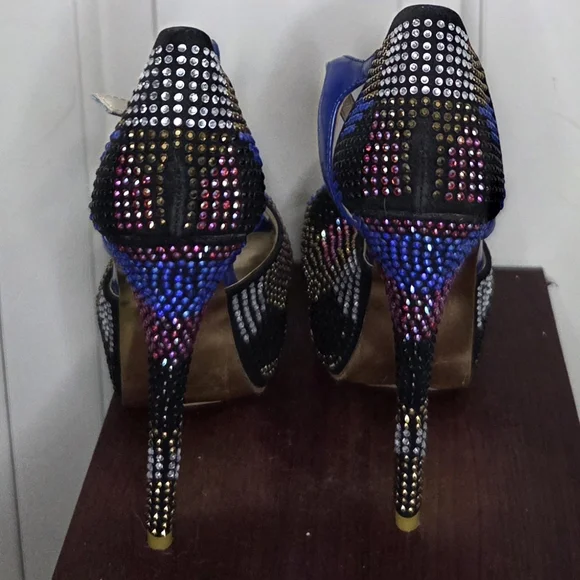 Alba Blue and Gold Embellished Heels - Picture 3 of 4